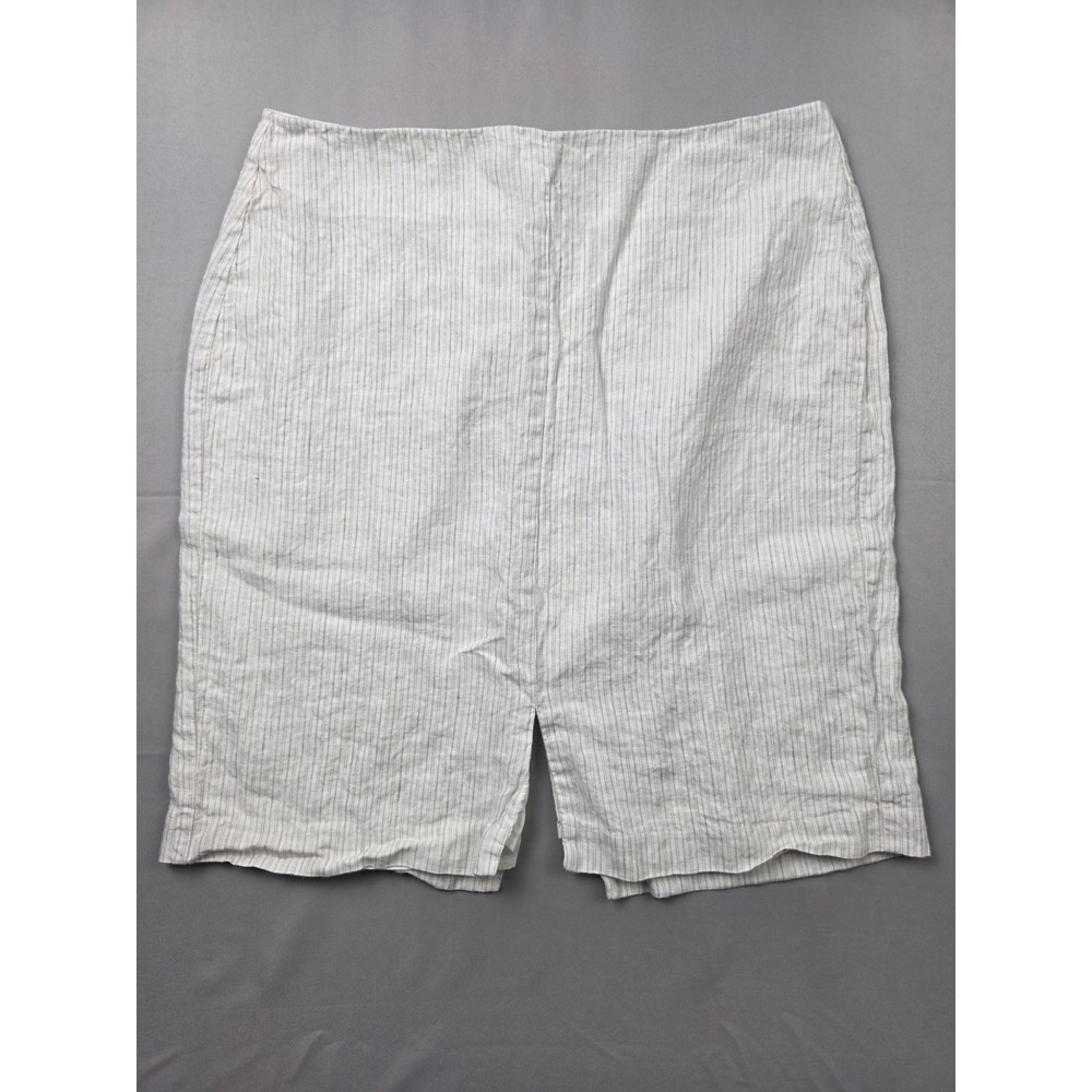 Banana Republic Pinstripe Linen Skirt White Gray Front Split Size 12